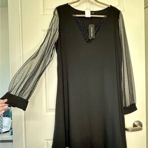 Topshop Black Dress with Sheer Long Sleeves